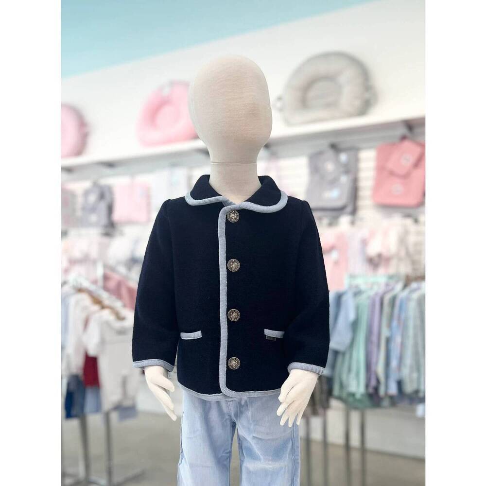 NEW MI LUCERO kid's marae coin button classic jacket in marino with celeste ligh